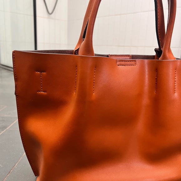 Co Lab brown tan camel leather crossbody tote purse - Picture 5 of 10